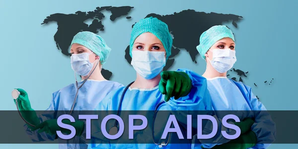 Medico medico donna mondo mappa stop aids — Foto Stock