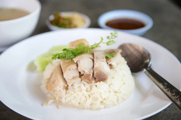 Arroz cozido no vapor com frango sou — Fotografia de Stock