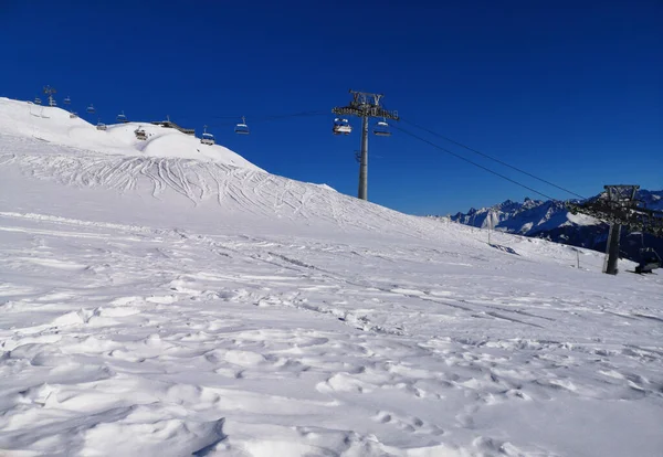 Peaks Montanha Cobertos Neve Serfaus Fiss Ladis Áustria Europa — Fotografia de Stock