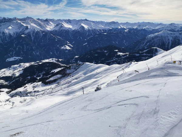 Schneebedeckte Berggipfel Serfaus Fiss Ladis Österreich Europa — Stockfoto