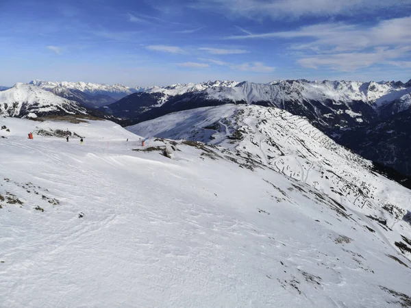 Szczyty Pokryte Śniegiem Serfaus Fiss Ladis Austria Europa — Zdjęcie stockowe