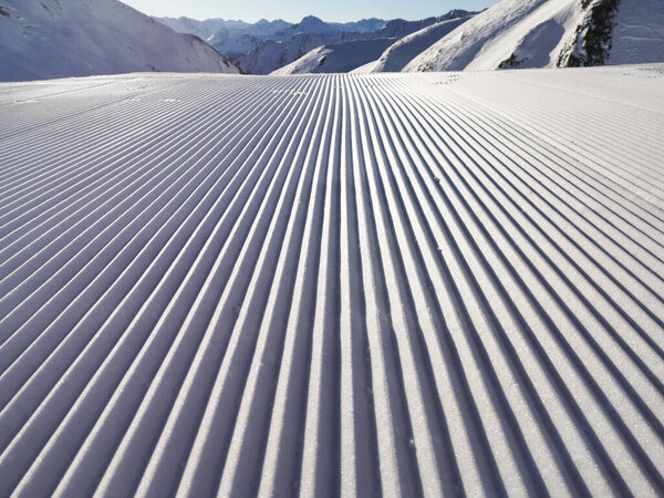Fresh groomed ski slope in Serfaus Fiss Ladis
