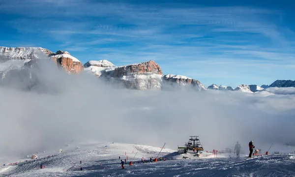 Zimní Horská Krajina Dolomitských Sjezdovek Úžasný Lyžařský Kolotoč Itálii — Stock fotografie