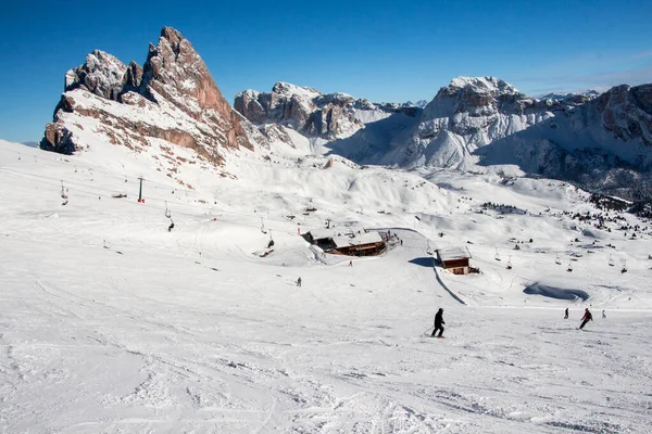 Zimní Horské Krajiny Dolomity Superski Úžasný Kolotoč Itálii Skupina Sassolungo — Stock fotografie