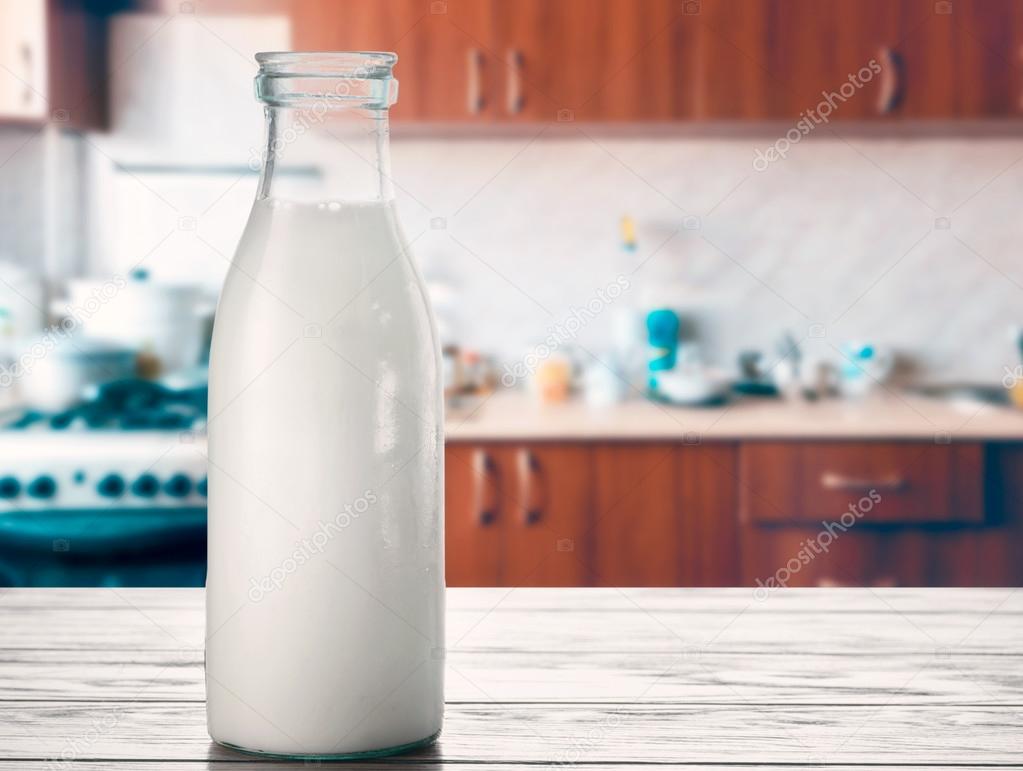 Milk bottle on table
