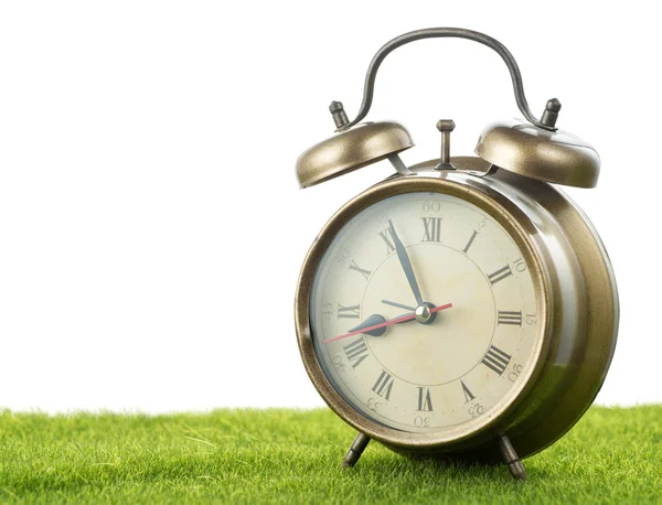 Alarm clock on grass — Stock Photo, Image