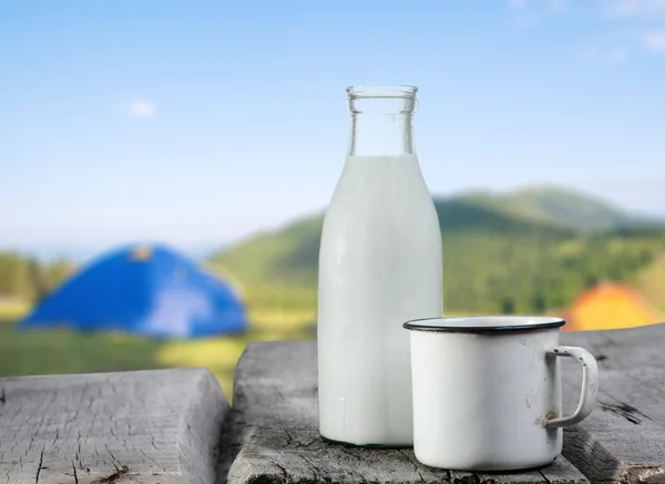 Butelka mleka i Puchar — Zdjęcie stockowe