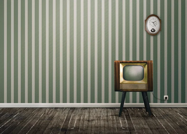 Vintage Tv w pustym pokoju — Zdjęcie stockowe