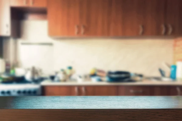 Kitchen with empty wooden tabletop — Stock Photo, Image