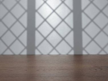 Duvara ve pencere gölgesine karşı ürün sunumu için boş tablo üstü