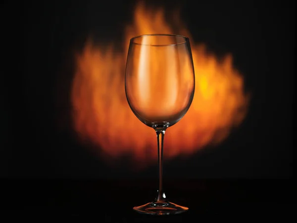Empty Glass Wine Fire Background Stock Photo