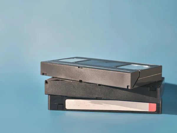 Close Shot Stack Vintage Video Cassettes Blue — Stock Photo, Image