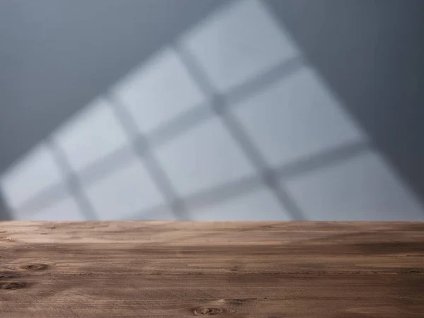 Wooden Surface Gray Wall Natural Shadows — Stock Photo, Image