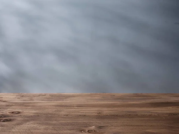 Mesa Madera Para Presentación Productos Pared Gris Sobre Fondo — Foto de Stock