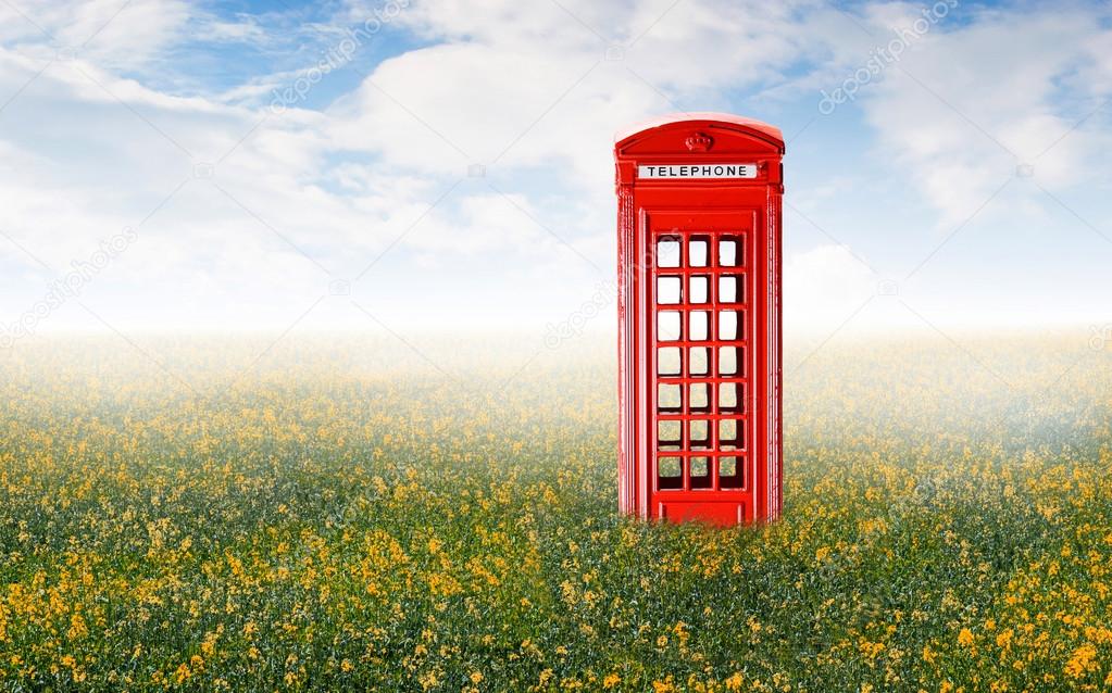 Phone booth in field