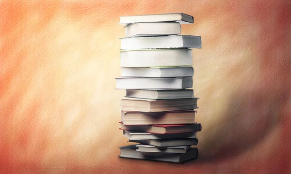 Pile of books over orange background — Stock Photo, Image