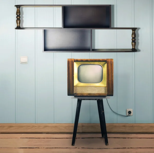 Vintage interiér s starou televizi — Stock fotografie