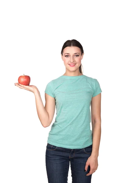 Mujer sosteniendo una manzana en la mano —  Fotos de Stock