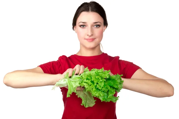 Young woman and lettuce — Stock Photo, Image