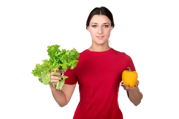 Girl with lettuce and pepper — Stock Photo, Image