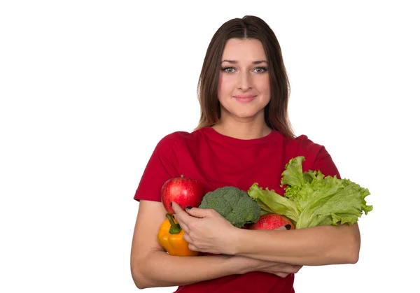 Menina com frutas e legumes — Fotografia de Stock