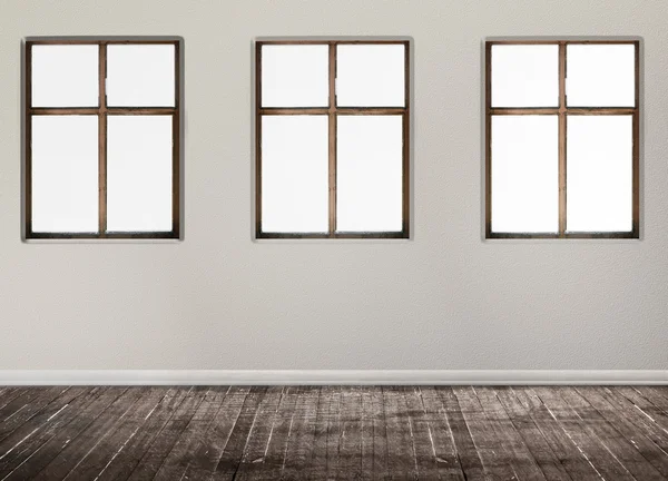 Une chambre avec trois fenêtres — Photo