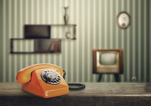 Помаранчевий vintage телефон — стокове фото