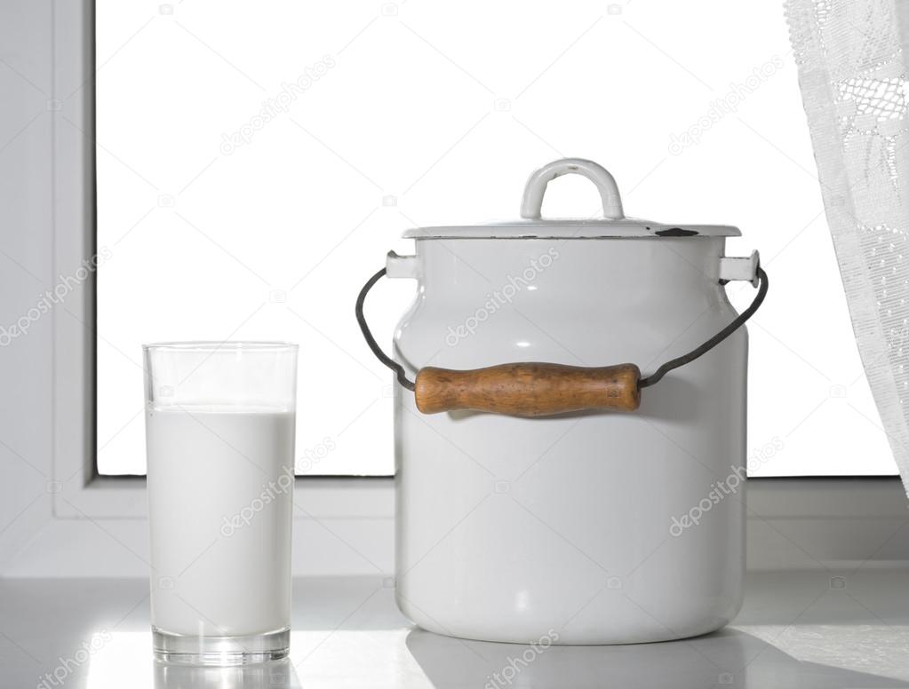 Milk near window with isolated background