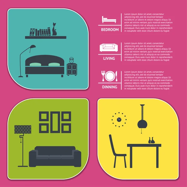 Infografik der Hausinterieur-Vektorbanner — Stockvektor