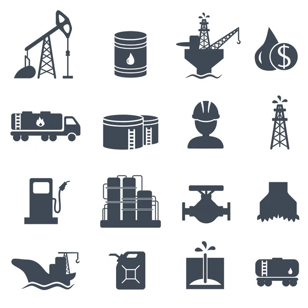 Set of oil and gas grey icons Petroleum industry — Stock Vector