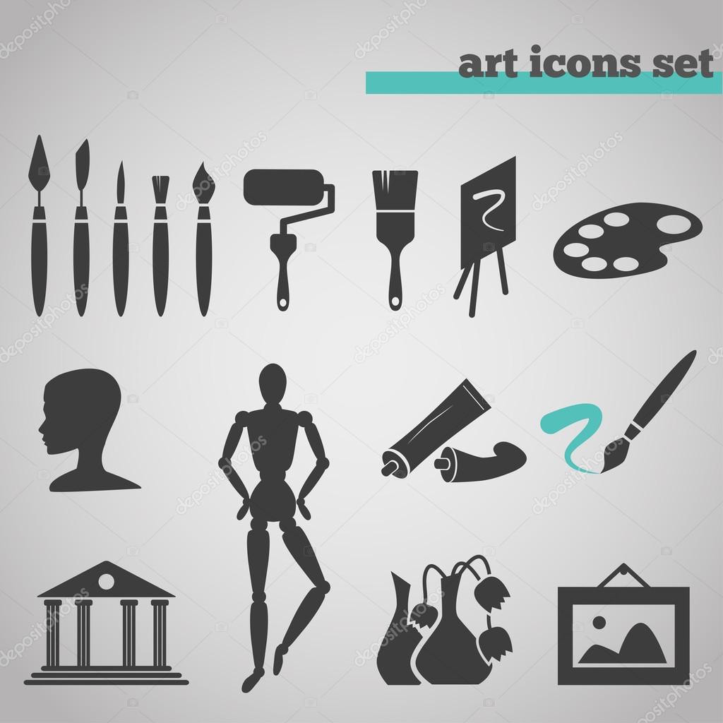 icons set of art supplies for painting