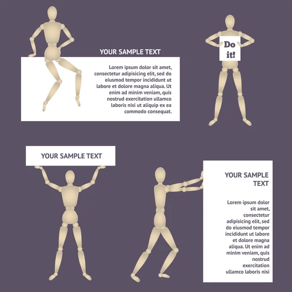 Lugar para o seu texto com manequim de madeira —  Vetores de Stock