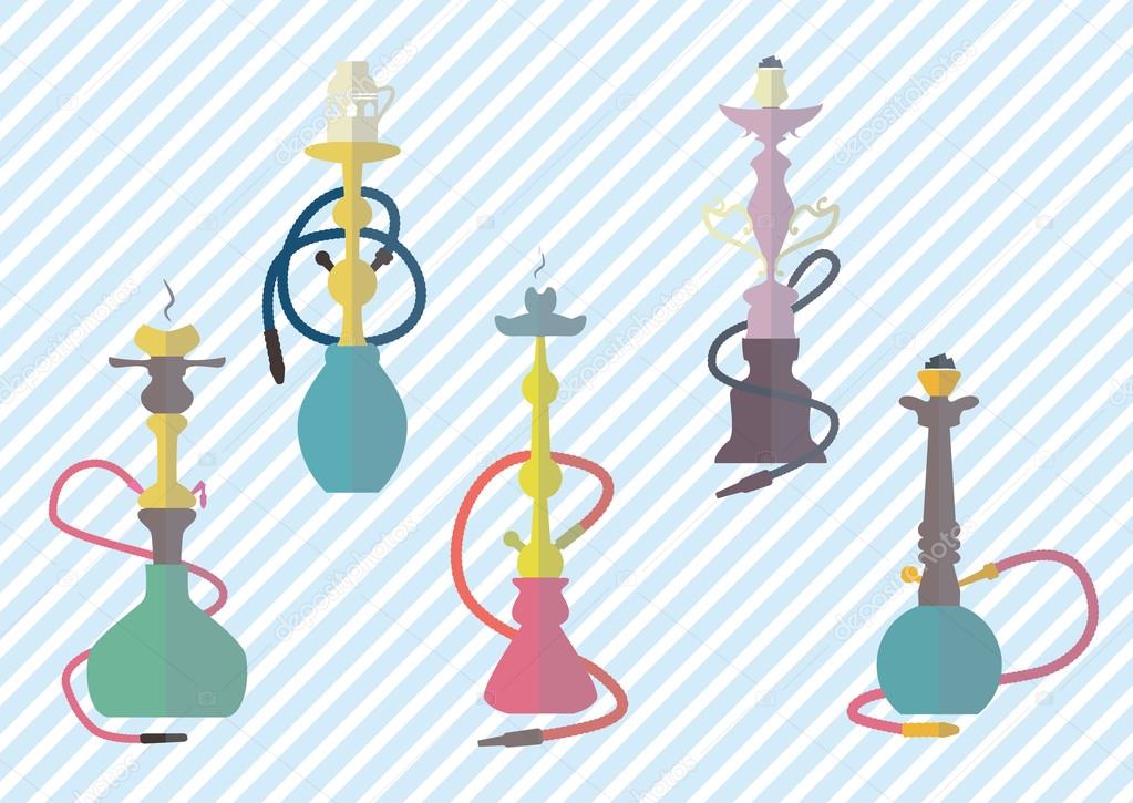 hookah icons colorful set vector illustration