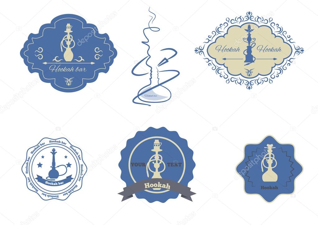 hookah emblems set isolated vector illustration