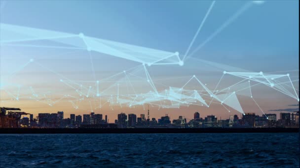 クラウドと通信ネットワークのコンセプトを持つ都市東京 — ストック動画