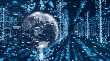 5G ve AI teknolojisi, küresel iletişim ağı konsepti. İş grafiği. Küresel iş geçmişi. Görüntü.