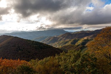 Romanya 'nın güzel kırsal kesiminin manzarası. Güneşli bir öğleden sonra. Dağlardaki harika bahar manzarası. 