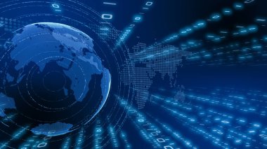 5G ve AI teknolojisi, küresel iletişim ağı konsepti. 3B Görüntü.