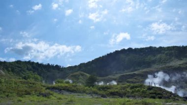 Mineral hot water in Hot Springs. Hot Spring on the top of mountain. Hot Spring water boiling.