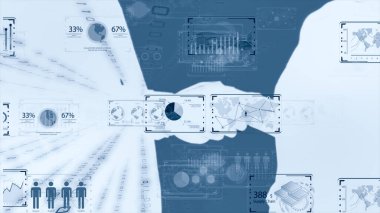 Farklı diyagram çizimleri olan iş bilgisi grafikleri. Veri görselleştirme elemanları, pazarlama grafikleri ve grafikleri. 5G ve yapay zeka teknolojisi geçmişi. 3B illüstrasyon.