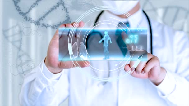 Tıp Doktoru Tabletteki Elektronik Tıbbi Kayıtlara Dokunuyor Dna Testi Modern — Stok video