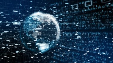 Farklı diyagram çizimleri olan iş bilgisi grafikleri. Veri görselleştirme elemanları, pazarlama grafikleri ve grafikleri. 5G ve yapay zeka teknolojisi geçmişi. Üç boyutlu illüstrasyon. Mesafe yaratmak için Bokeh.