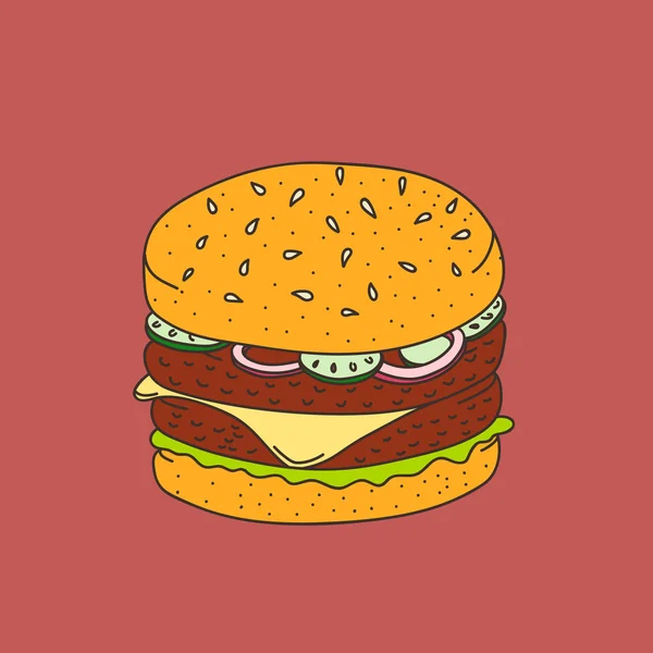 Hamburger disegnato da Han in stile cartone animato — Vettoriale Stock