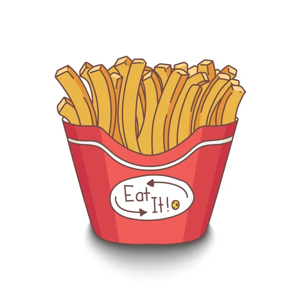 Carino disegnato a mano stile cartone animato patatine fritte con ombra su sfondo bianco . — Vettoriale Stock