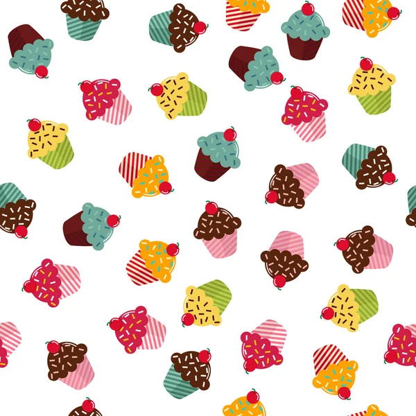 Textura sin costuras con diferentes cupcakes sobre fondo blanco . — Vector de stock