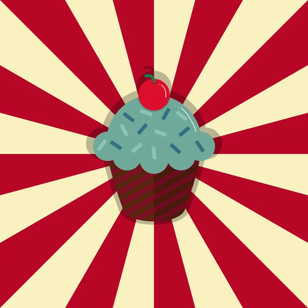 Cupcake met kers op retro stijl cirkel ray achtergrond. Vectorillustratie — Stockvector