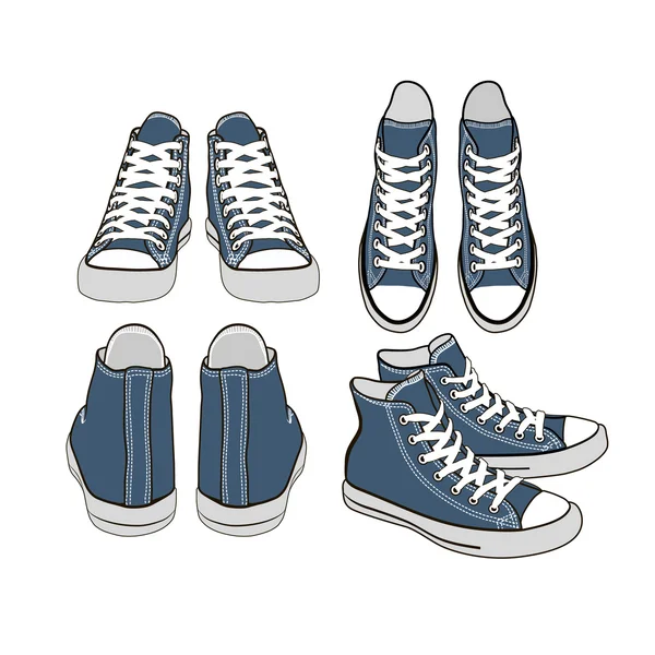 Uppsättning av isolerade cartoon blå sneakers — Stock vektor
