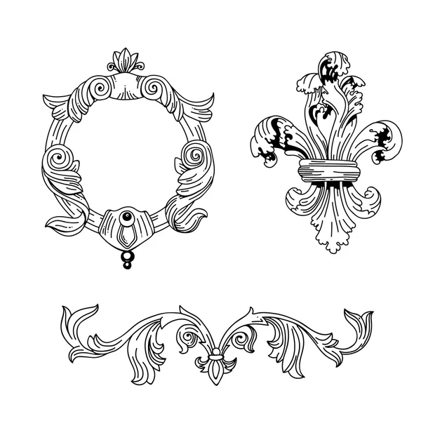 Set of gravure design elements — Stock Vector