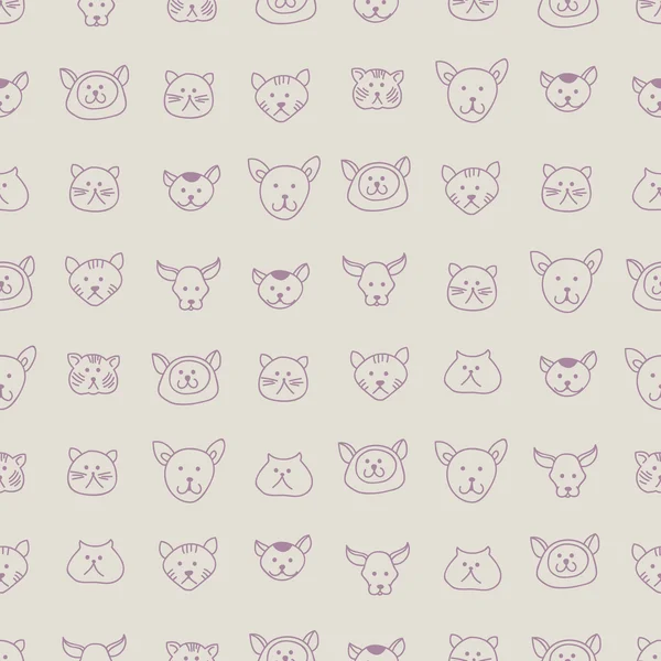 Lindo patrón sin costuras con caras de gato dibujadas a mano — Vector de stock