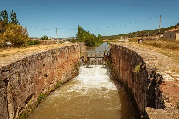 Canal Castilla Καθώς Περνά Μέσα Από Την Επαρχία Palencia — Φωτογραφία Αρχείου